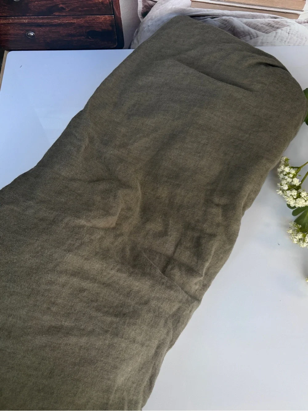 Quince European Linen Fitted Sheet Set King Dusty Olive